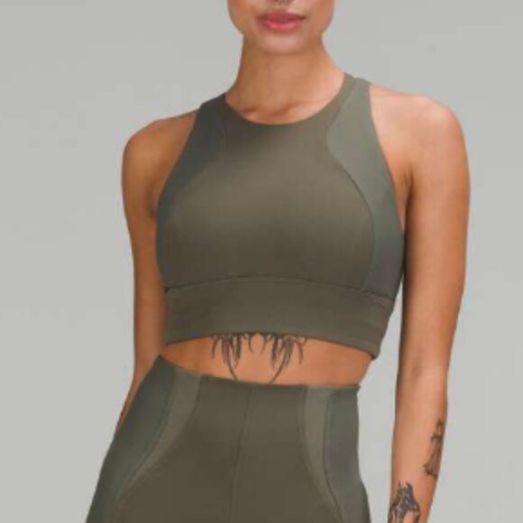 Lululemon Everlux High-Neck Train Bra Army Green - Picture 1 of 6